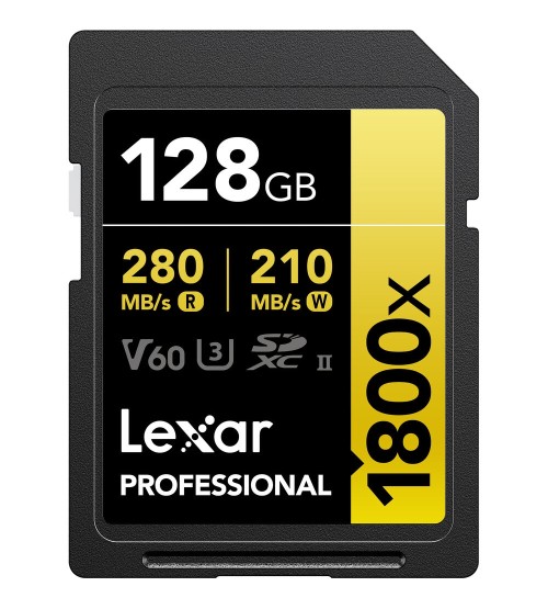 LEXAR SDcard 128GB 1800x SDXC UHS-II Card GOLD Series W 210 MB/s R 280 MB/s LSD1800128G-BNNNG LEXAR SDcard 128GB 1800x SDXC UHS-II Card GOLD Series W 210 MB/s R 280 MB/s LSD1800128G-BNNNG